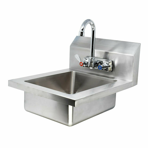 Omcan USA 44585 10" x 14" x 5" Bowl Stainless Steel Wall Mounted Hand Sink with Gooseneck Faucet