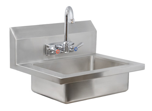 Omcan USA 44585 10" x 14" x 5" Bowl Stainless Steel Wall Mounted Hand Sink with Gooseneck Faucet