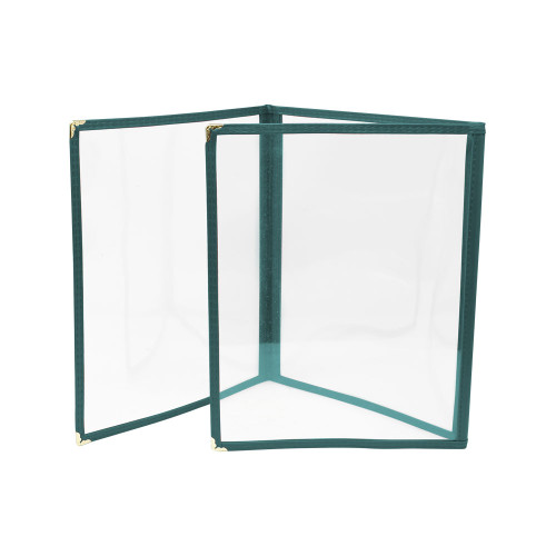 Omcan USA 39799 9.25"W x 11.75"H Green Plastic Triple Fold Menu Holder