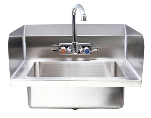 Omcan USA 44586 10" x 14" x 5" Bowl Stainless Steel Wall Mounted Hand Sink with Gooseneck Faucet