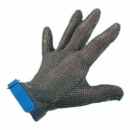 Omcan USA 44350 Stainless Steel Large Mesh Glove with Blue Silicone Strap