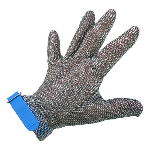 Omcan USA 44350 Stainless Steel Large Mesh Glove with Blue Silicone Strap