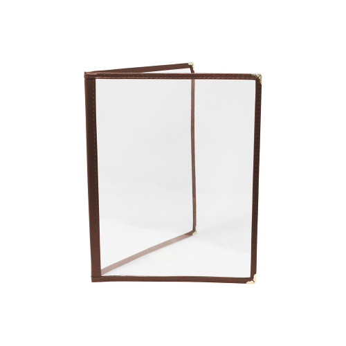 Omcan USA 39797 9.25"W x 11.75"H Brown Plastic Double Fold Menu Holder