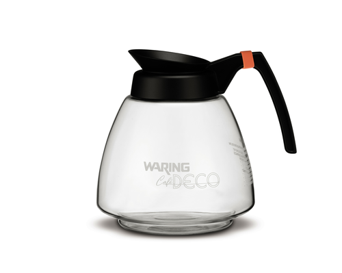 Waring WCDB64 64 Oz. Orange Decaf Ring Ergonomic Black Handle Café Deco Glass Decanter