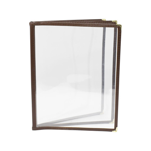 Omcan USA 39805 9.25"W x 11.75"H Brown Plastic 3 Page Menu Holder