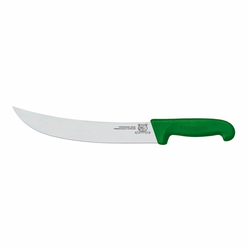 Omcan USA 23883 10" Stainless Steel Green Handle Curved Steak Knife