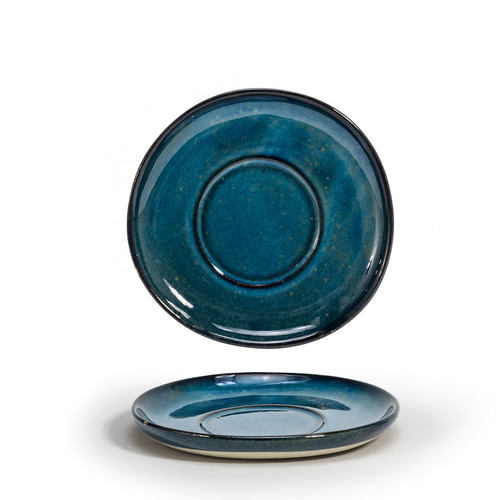 FOH DCS064BLP23 6" Dia. x 0.5" Indigo Porcelain Reactive Finish Round Artefact Saucer