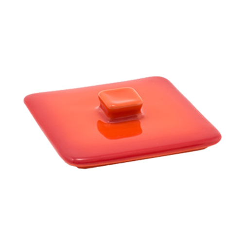 FOH DLI136ORC23 0.75" H 3.5" Dia. Blood Orange Ceramic Kiln Ovenware Lid for 10 Oz. Square Dish DBO135ORC23 DBO136ORC23