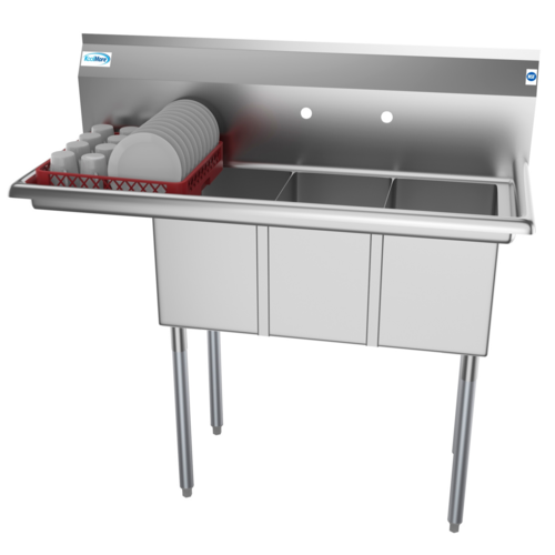 Koolmore SC101410-12L3 45" W 18 Gauge Galvanized 3 Compartments Sink