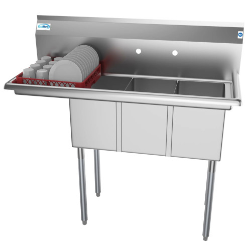 Koolmore SC101410-12L3 45" W 18 Gauge Galvanized 3 Compartments Sink