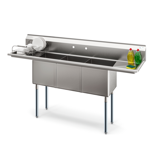 Koolmore KM-SC151514-15B3 75" W 18 Gauge Galvanized 3 Compartments Sink