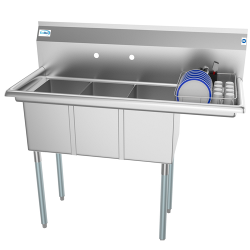 Koolmore SC101410-12R3 45" W 18 Gauge Galvanized 3 Compartments Sink