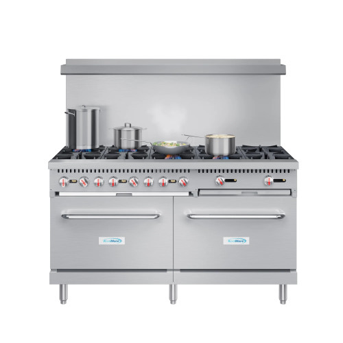 Koolmore KM-CR60-NG 60" W Stainless Steel 10 Burners with 2 Ovens Natural Gas Commercial Range