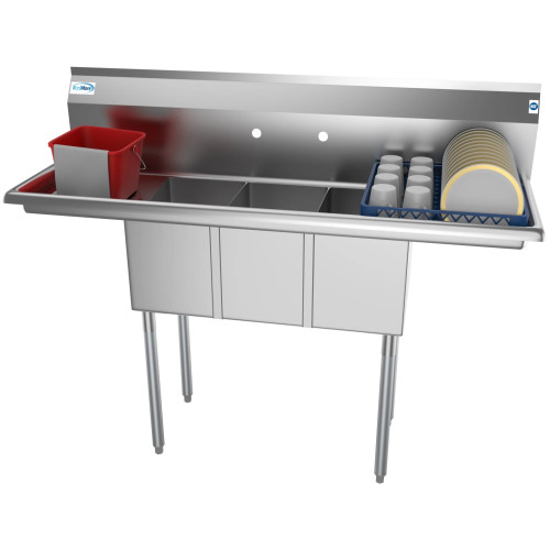 Koolmore SC101410-12B3 54" W 18 Gauge Galvanized 3 Compartments Sink
