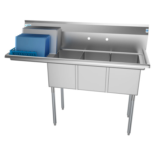 Koolmore SC121610-16L3 55" W 18 Gauge Galvanized 3 Compartments Sink