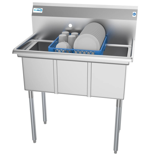 Koolmore SC101410-N3 36" W 18 Gauge Galvanized 3 Compartments Sink