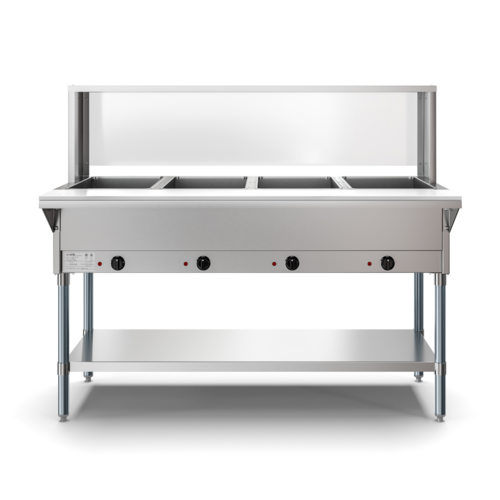 Koolmore KM-OWS-4SG 4 Pans Stainless Steel Electric Steam Table with Undershelf and Sneeze Guard
