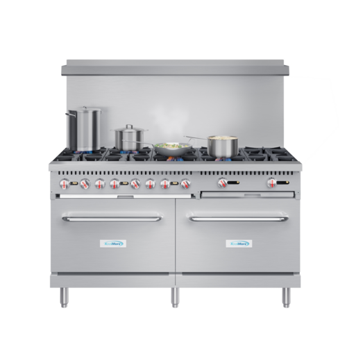 Koolmore KM-CR60-LP 60" W Stainless Steel 10 Burners with 2 Ovens Liquid Propane Commercial Range