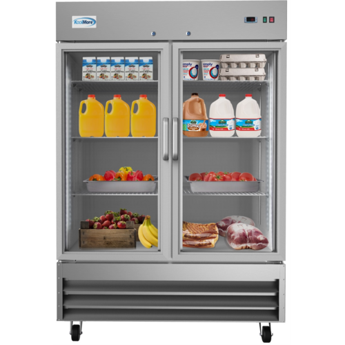 Koolmore RIR-2D-GD 47 Cu. Ft. 2 Glass Doors Stainless Steel Reach In Refrigerator - 115 Volts