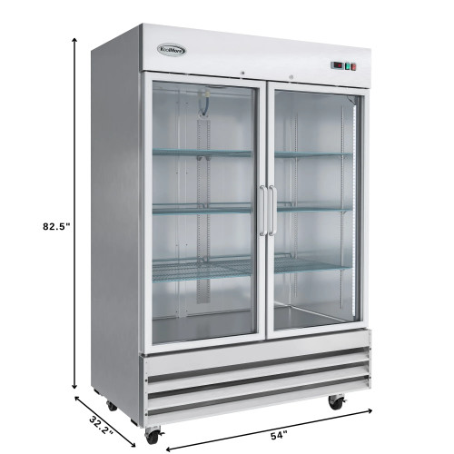Koolmore RIR-2D-GD 47 Cu. Ft. 2 Glass Doors Stainless Steel Reach In Refrigerator - 115 Volts