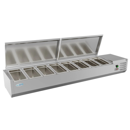 Koolmore SCDC-8P-SSL 59" W Stainless Steel (8) 1/3 Pan Refrigerated Countertop Prep Unit - 115 Volts