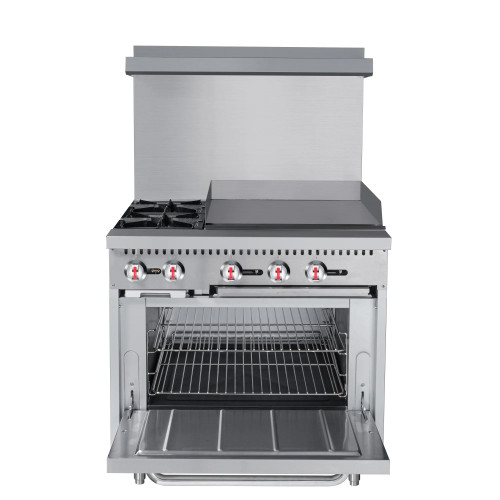 Koolmore KM-CRG36-NG 36" W Stainless Steel 2 Burners with 24" Griddle and Oven Natural Gas Commercial Range