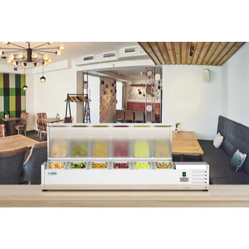 Koolmore SCDC-6P-SSL 59" W Stainless Steel Double Tempered Glass Food Guard (6) 1/3 Pan Refrigerated Countertop Prep Unit - 115 Volts