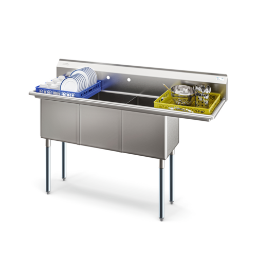 Koolmore KM-SC151514-15R3 63" W 18 Gauge Galvanized 3 Compartments Sink
