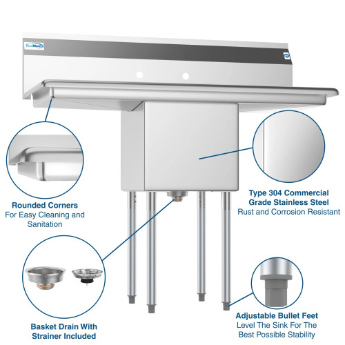 Koolmore SA151512-15B3 45" W Galvanized Base 18 Gauge 1 Compartment Sink