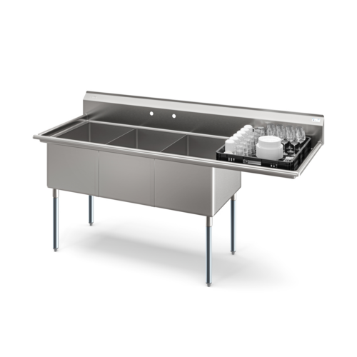 Koolmore KM-SC182414-24R3 81" W 18 Gauge Galvanized 3 Compartments Sink