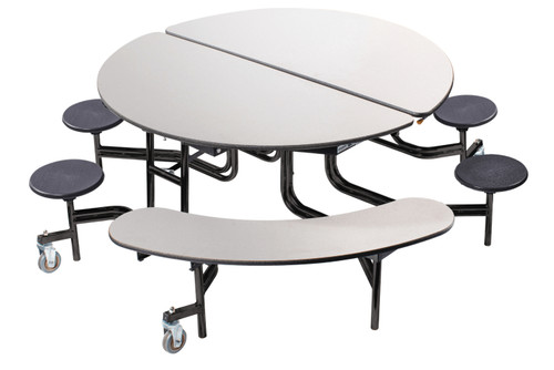 National Public Seating MTR60SB 60" W Round 14 Gauge Steel Mobile Cafeteria Table with Stools and Benches