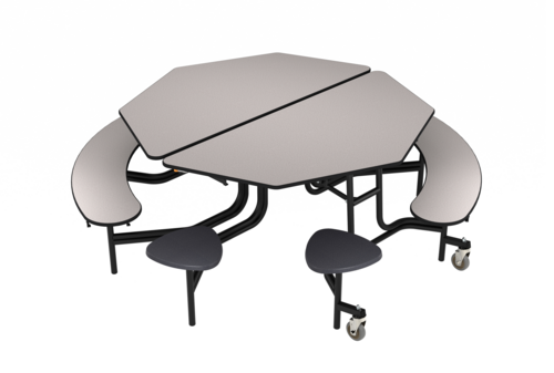 National Public Seating MTO60SB 60" W Octagon 14 Gauge Steel NPS Mobile Cafeteria Table with Stools and Benches