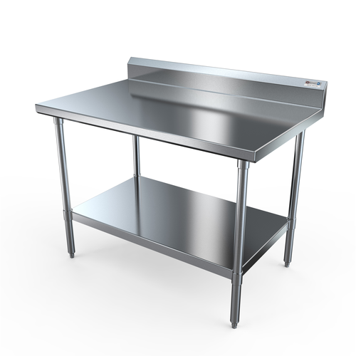 NBR Equipment TS-3630R5 36"W x 30"D x 40.75"H Stainless Steel with 5"H Backsplash Premium Work Table