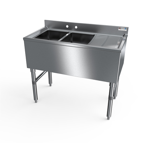 NBR Equipment UW-2-101410-36R 36" W x 18.25" D x 32.5" H Stainless Steel (3) Compartments Premium Slim-Line Underbar Sink Unit
