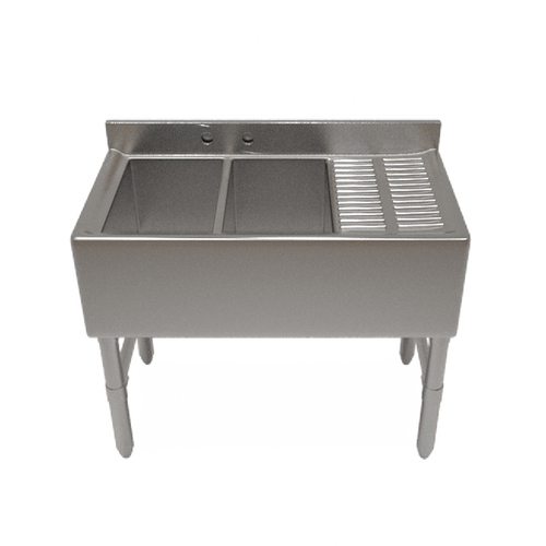 NBR Equipment UW-2-101410-48R 48" W x 18.25" D x 32.5" H Stainless Steel (3) Compartments Premium Slim-Line Underbar Sink Unit