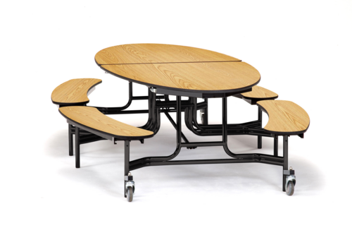 National Public Seating METB 45" W 14 Gauge Steel Elliptical Mobile Cafeteria Table with Benches