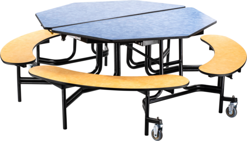 National Public Seating MTO60B 60" W Octagon 14 Gauge Steel Mobile Cafeteria Table with Benches
