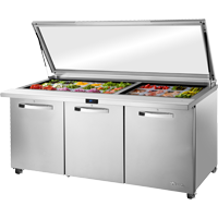 True TSSU-72-30M-B-ST-FGLID-HC~SPEC3 72.38" W Three Section SPEC SERIES® Mega Top Sandwich/Salad Unit - 115 Volts