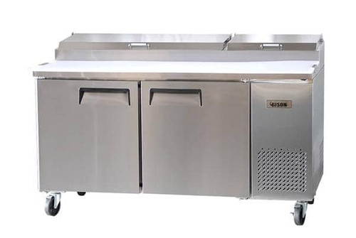Bison BPT-67 20 Cu. Ft. Two-Section Self Closing Stainless Steel Door Pizza Prep Unit - 115 Volts 1-Phase