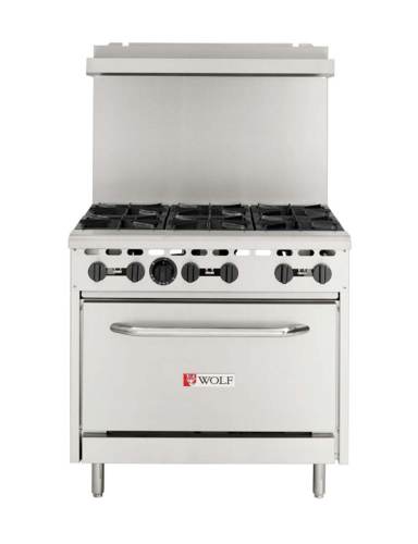 Wolf WX36-6BN-QS-COMMANDER 36" W Stainless Steel 6 Burners Natural Gas WX Series Restaurant Range - 215,000 BTU