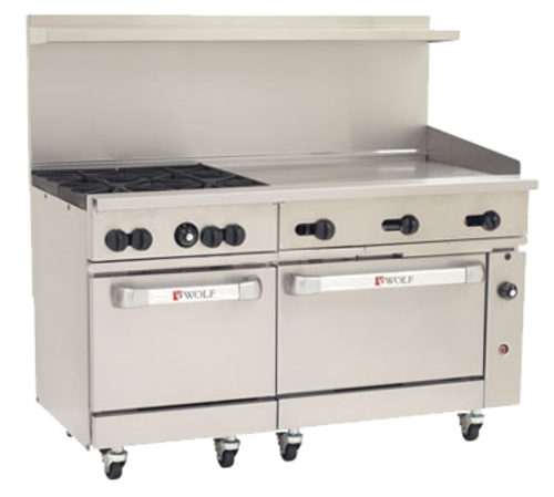 Wolf C60SC-4B36G-LP 60" W 4 Burners Natural Gas Challenger XL Restaurant Range - 238,000 BTU