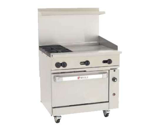Wolf C36C-2B24G-LP 36" W Stainless Steel 2 Burners and 1 Griddle Liquid Propane Restaurant Range Challenger XL - 135,000 BTU
