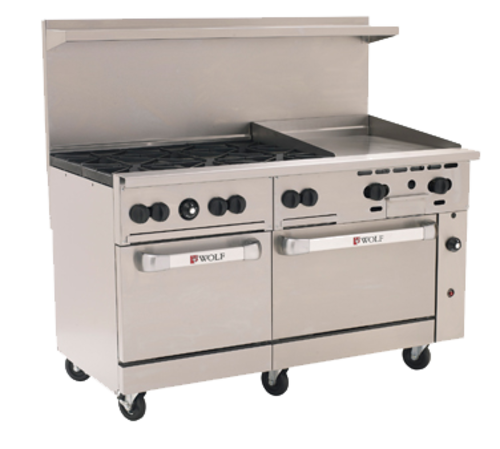 Wolf C60SS-6B24G-QS-COMMANDER-NG 60" W 6 Burners Natural Gas Challenger XL Restaurant Range - 278,000 BTU