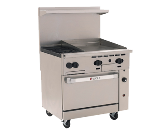 Wolf C36S-2B24GT-LP 36" W Stainless Steel 2 Burners Liquid Propane Restaurant Range Challenger XL - 135,000 BTU