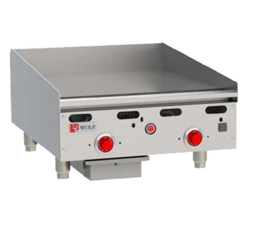 Wolf ASA24-30-LP 24" W Stainless Steel Liquid Propane Countertop Gas Heavy Duty Griddle - 54,000 BTU