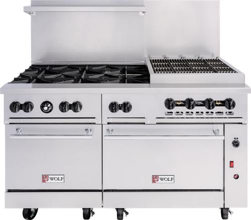 Wolf C60SS-6B24CB-NG 60" W 6 Burners Natural Gas Challenger XL Restaurant Range - 302,000 BTU