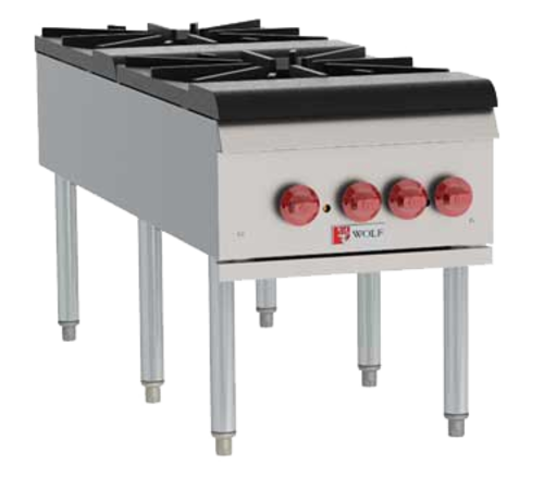 Wolf WSPR2F-LP 18" W Stainless Steel Two-Ring Burner Cast Iron Liquid Propane Stock Pot Range - 220,000 BTU