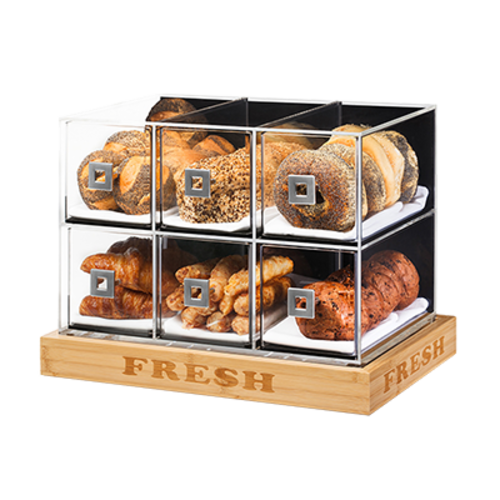 Rosseto BD114 21" x 13.75" x 15.25" H 6 Clear Acrylic Drawers and Bamboo with Natural Finish Countertop Bakery Case