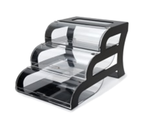 Rosseto BK011 15.25" x 23.25" x 15.5" H 3 Tier Rectangular Clear Acrylic Black Steel Frame Bakery Case