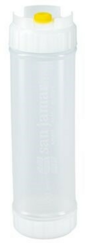 San Jamar 857324M 24 Oz. Yellow Cap Single Tip EZ-Kleen Sauce Bottle - 6/Pack